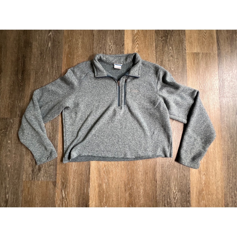 Columbia‎ Fleece Pullover Womens XL Gray Quarter Zip Cropped Sweater Knit 1187